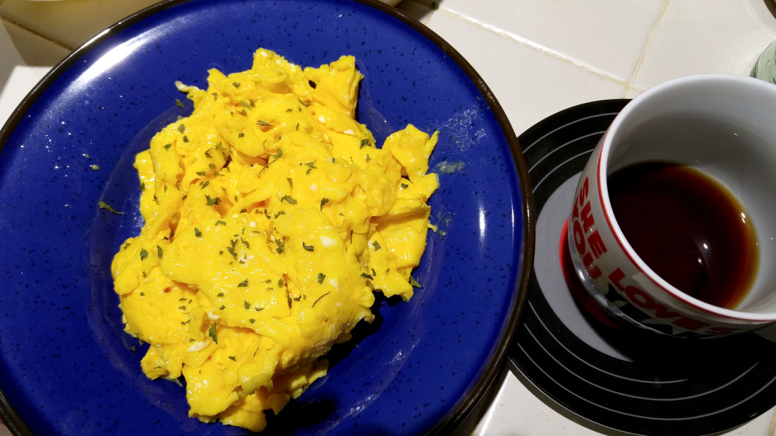 scrambled eggs and coffee